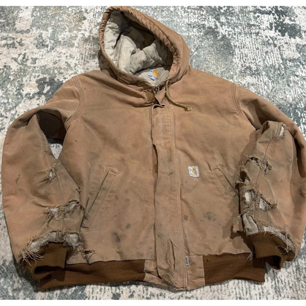 Thrashed Vintage USA Carhartt Grunge Hooded Jacket FRJ 184 BRN